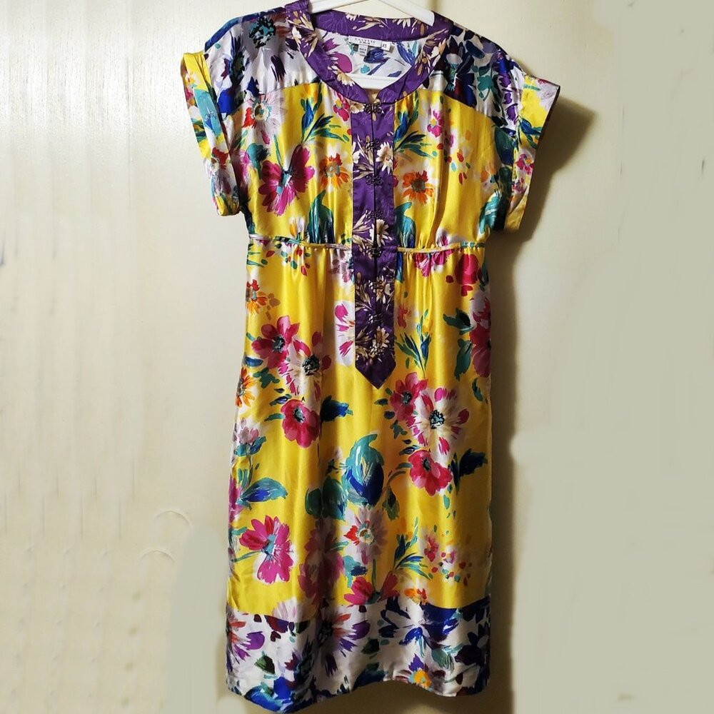 Women's CALYPSO ST. BARTH Silk Yellow Floral Mini Dress Sz XS EUC